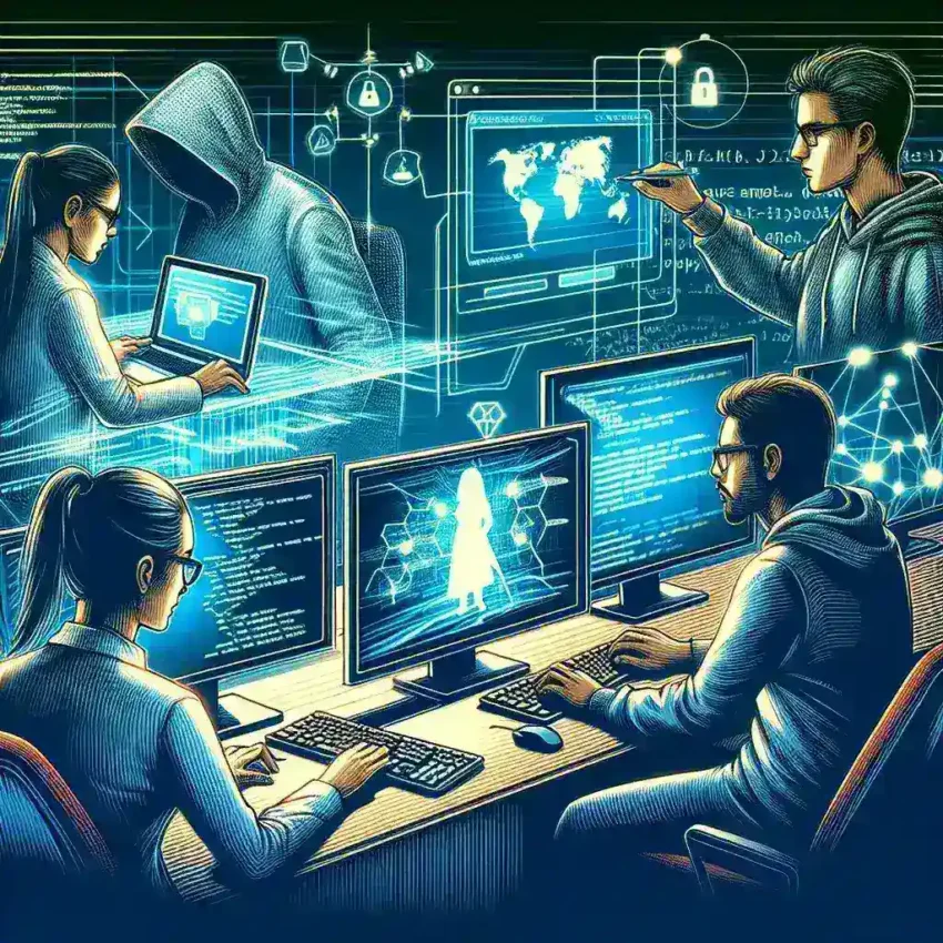 **Alt Text:** "Illustration of hackers exploiting vulnerabilities in payment systems, showcasing a computer screen with code, a credit card being compromised, and cybersecurity icons representing threats."