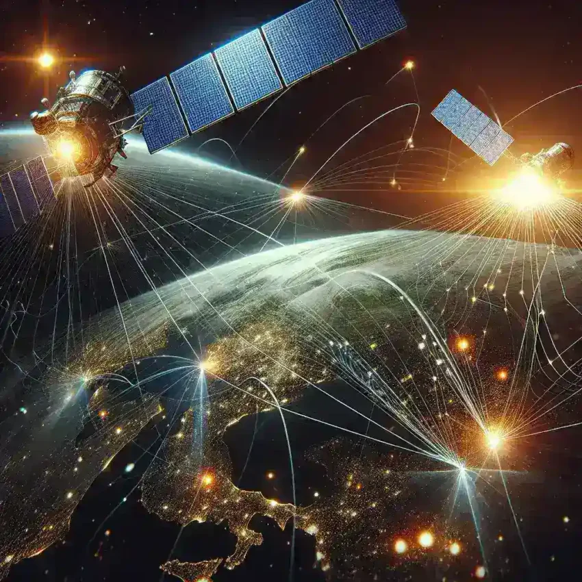 "Satellite internet technology showcased in a diagram illustrating Amazon and SpaceX's latest advancements in satellite internet services."