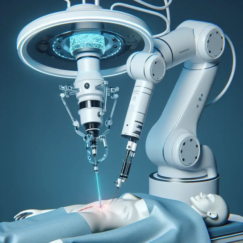 "Autonomous biopsy insertion process utilizing advanced mountable precision robots, showcasing the robotic arm maneuvering with high precision to enhance surgical accuracy and patient safety in medical procedures."