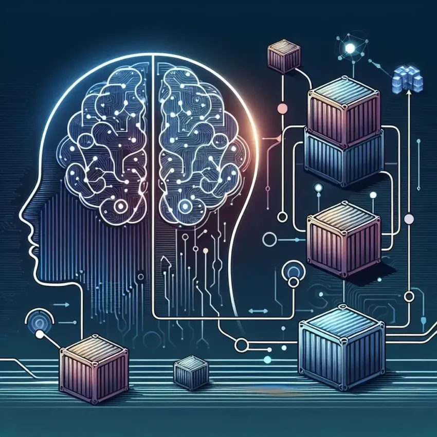 "Enhance Docker container performance with AI-driven optimization suggestions displayed on a digital interface, illustrating the benefits of smart container management in DevOps."