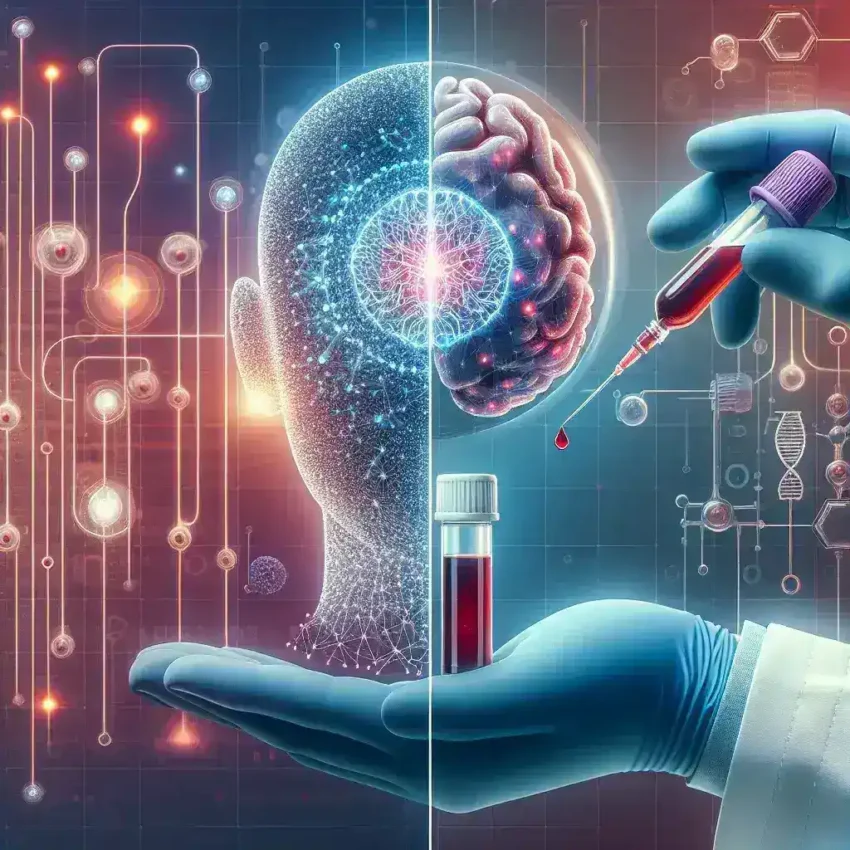 "AI tools analyzing blood samples to identify biomarkers of depression, showcasing advanced technology in mental health research."